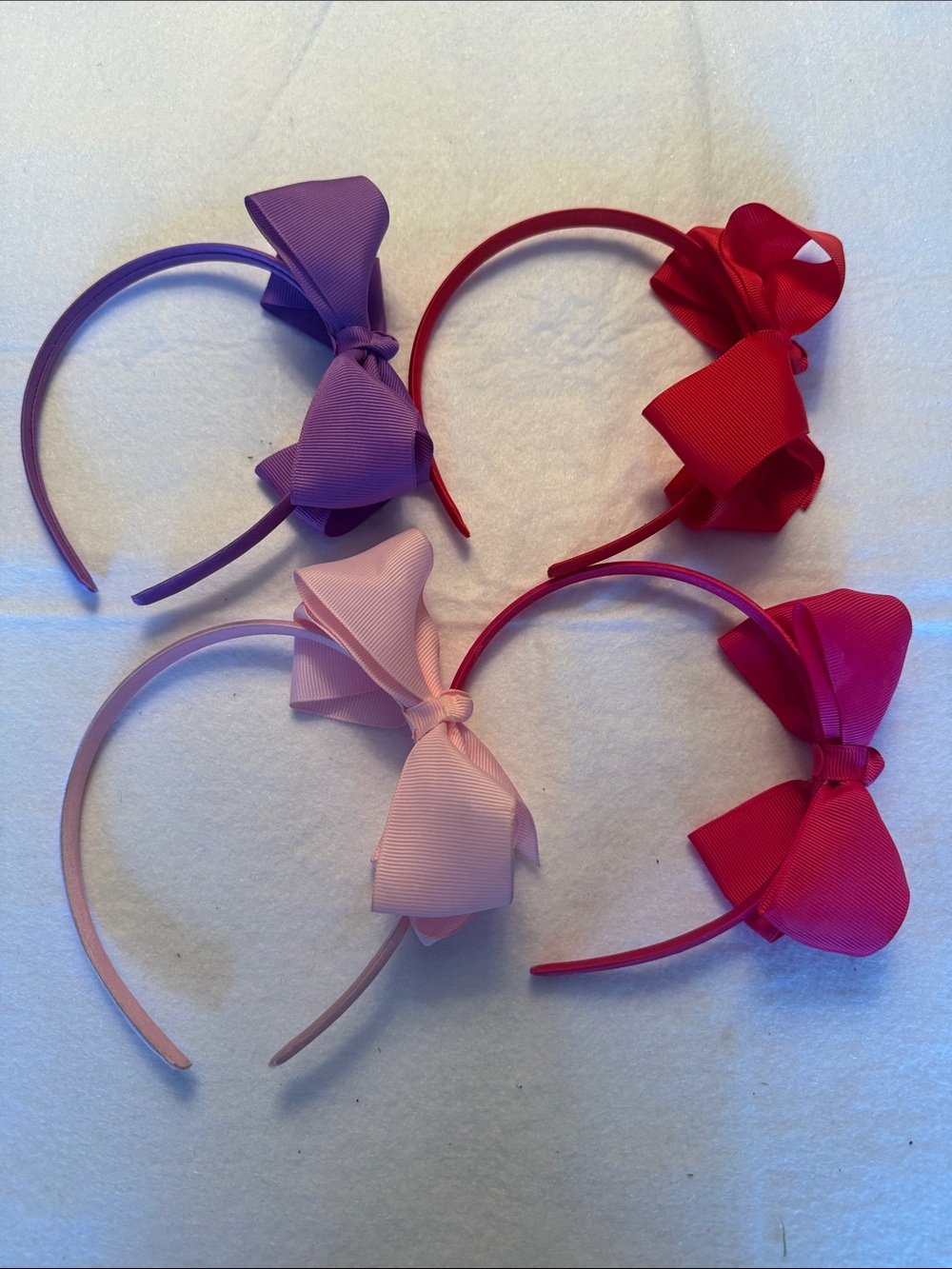 Girls Grosgrain Bow Headband Lot - Set of 4 Pink Purple Red Hair Accessories